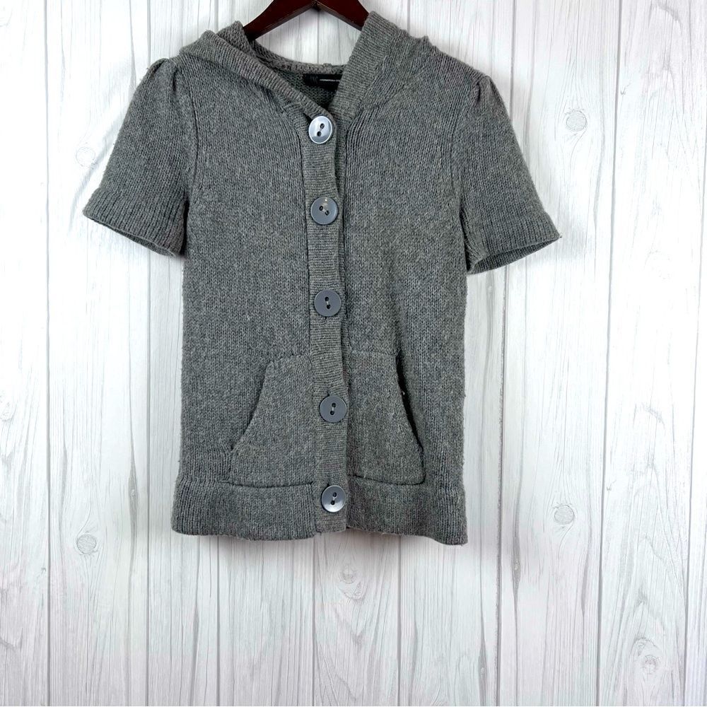 Vintage INC International Concepts Sweater Hooded Solid Button Front Gray M